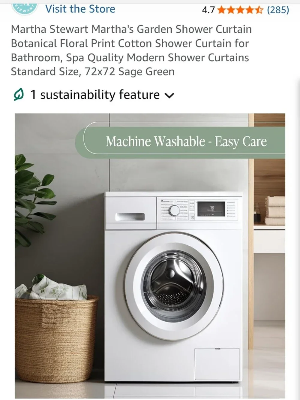 Martha Stewart White Shower Curtain with Sage Green Botanical Print